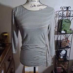 MICHAEL Michael Kors Olive and White Striped Blouse